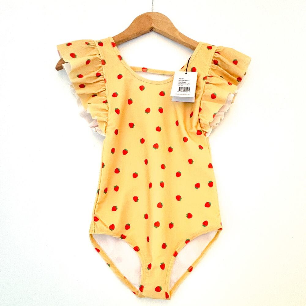 A Monday, Yellow with Strawberry Motif, Swimsuit, NWT, Size 10